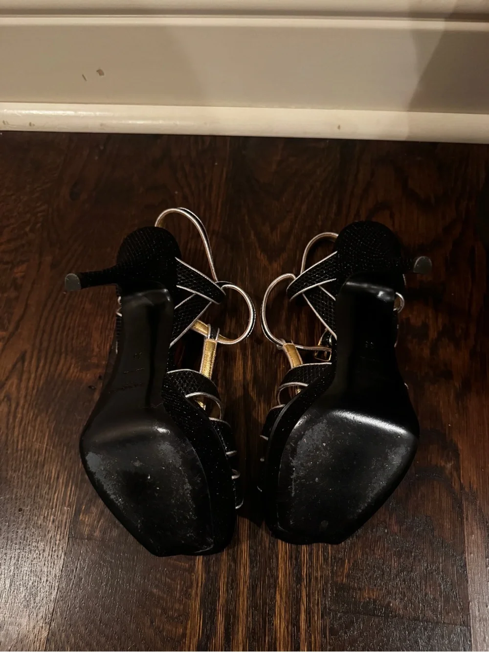 YSL( Yves Saint Laurent ) Black and Gold Tribute Platform Heels